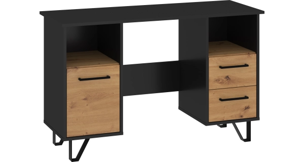 Psací stůl PRUDHOE, černá/dub artisan, 5 let záruka