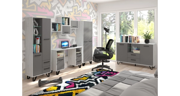 Psací stůl PRUDHOE, craft bílý/grafit, 5 let záruka