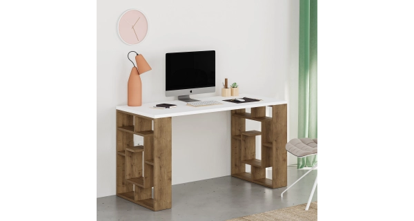 Psací stůl REMSAR, bílá/dub tmavý