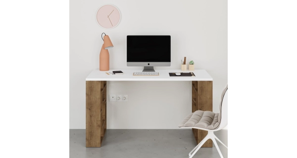 Psací stůl REMSAR, bílá/dub tmavý