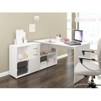 Psací stůl ROTHING, levý, bílá/bílý lesk, 5 let záruka