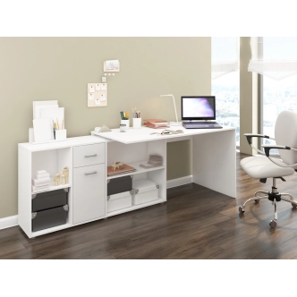 Psací stůl ROTHING, levý, bílá/bílý lesk, 5 let záruka