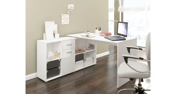 Psací stůl ROTHING, levý, bílá/bílý lesk