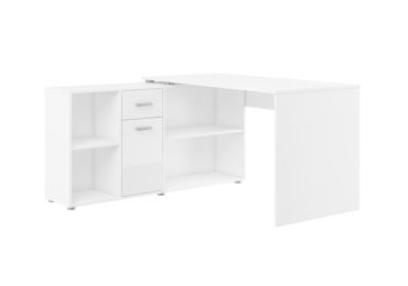 Psací stůl ROTHING, levý, bílá/bílý lesk