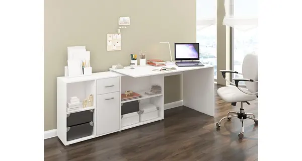 Psací stůl ROTHING, levý, bílá/bílý lesk