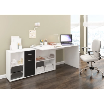 Psací stůl ROTHING, levý, bílá/černý lesk, 5 let záruka