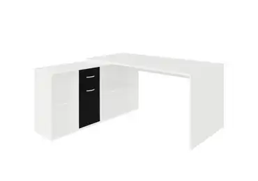 Psací stůl ROTHING, levý, bílá/černý lesk