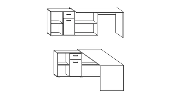 Psací stůl ROTHING, levý, bílá/černý lesk