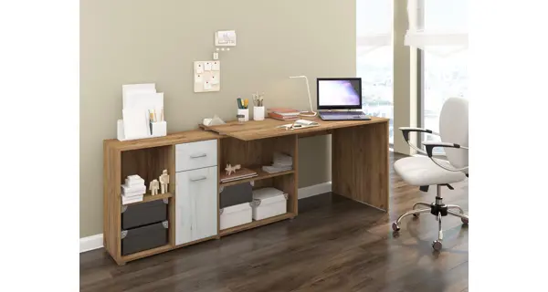 Psací stůl ROTHING, levý, craft zlatý/craft bílý