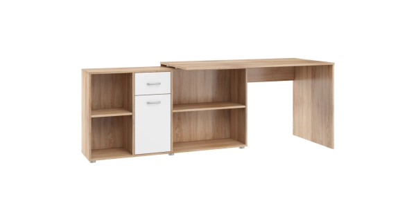 Psací stůl ROTHING, levý, dub sonoma/bílý lesk, 5 let záruka