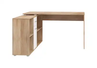 Psací stůl ROTHING, levý, dub sonoma/bílý lesk