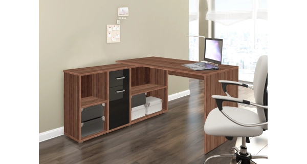 Psací stůl ROTHING, levý, švestka/černý lesk, 5 let záruka