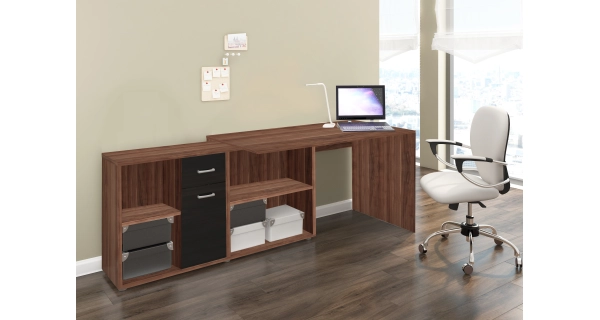 Psací stůl ROTHING, levý, švestka/černý lesk, 5 let záruka