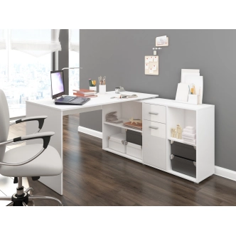 Psací stůl ROTHING, pravý, bílá/bílý lesk, 5 let záruka