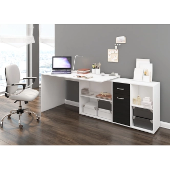 Psací stůl ROTHING, pravý, bílá/černý lesk, 5 let záruka