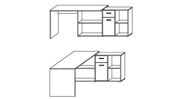 Psací stůl ROTHING, pravý, bílá/černý lesk, 5 let záruka