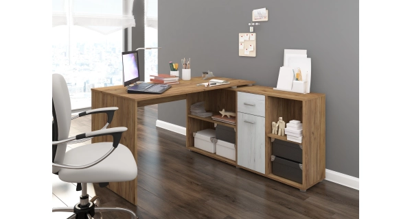 Psací stůl ROTHING, pravý, craft zlatý/craft bílý, 5 let záruka