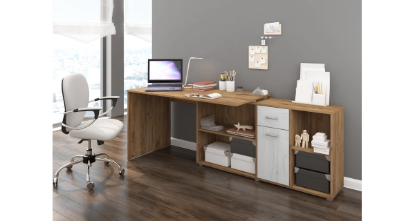 Psací stůl ROTHING, pravý, craft zlatý/craft bílý, 5 let záruka