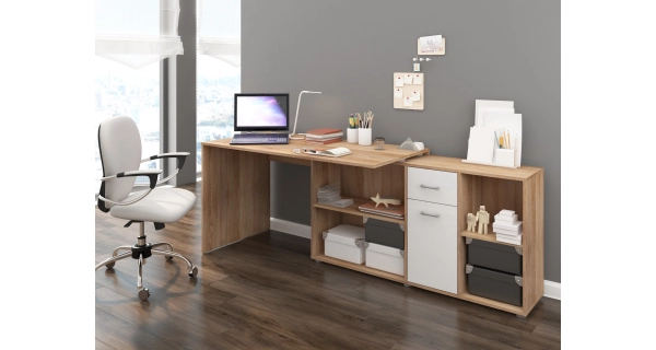 Psací stůl ROTHING, pravý, dub sonoma/bílý lesk, 5 let záruka