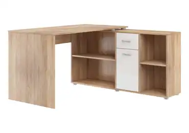 Psací stůl ROTHING, pravý, dub sonoma/bílý lesk