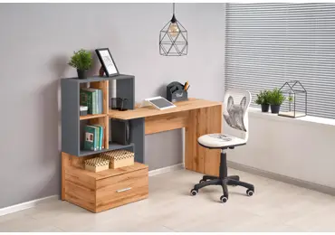 Psací stůl s regálem a šuplíkem OXONIA, dub wotan/antracit