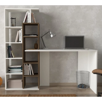 Psací stůl s regálem MELIA, bílá/vlašský ořech
