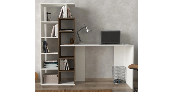 Psací stůl s regálem MELIA, bílá/vlašský ořech