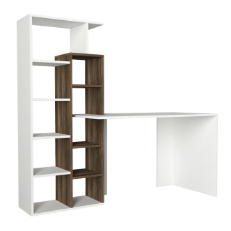 Psací stůl s regálem MELIA, bílá/vlašský ořech