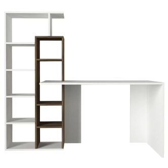 Psací stůl s regálem MELIA, bílá/vlašský ořech