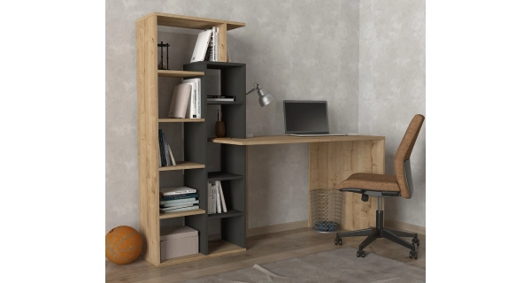 Psací stůl s regálem MELIA, bílá/vlašský ořech