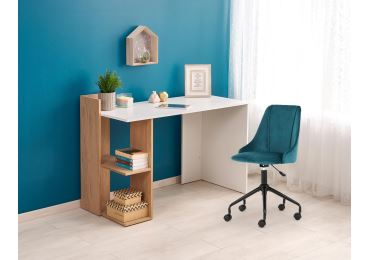 Psací stůl s regálem MENAVIA, bílá/dub zlatý