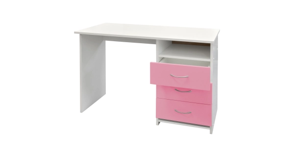 Psací stůl se šuplíky CASEN, bílá/růžová