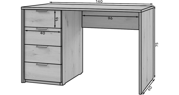 Psací stůl TEVER 140 cm, bílá