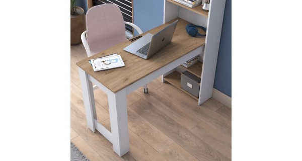 Psací stůl VORMIR s knihovnou, bílá/vlašský ořech