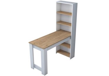 Psací stůl VORMIR s knihovnou, bílá/vlašský ořech