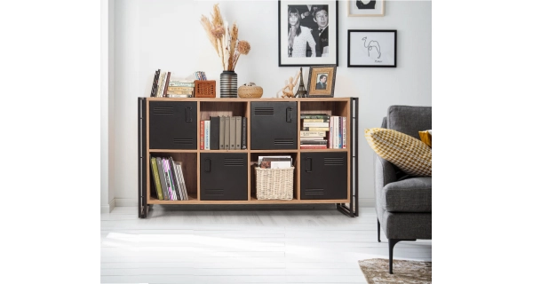 Regál ANSWER s dvířky, atlantská borovice/černá