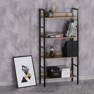 Regál BELULFEN, 4 police, dekor dub, černý lak