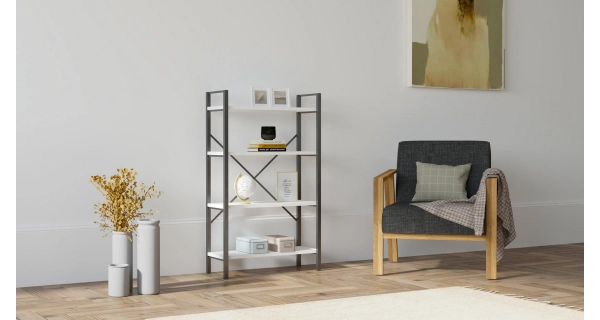 Regál BRAUNI, bílá/černá