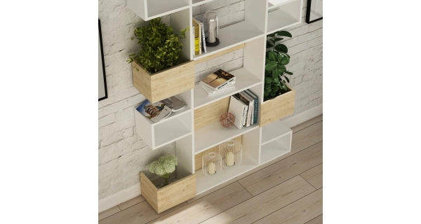 Regál BUBU, bílá/dub