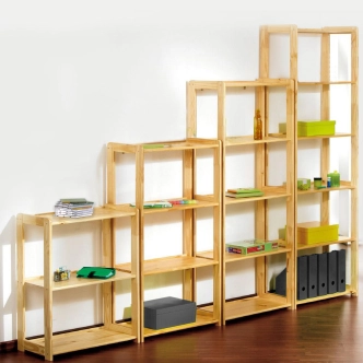 Regál CHARBON - 5 polic, masiv borovice