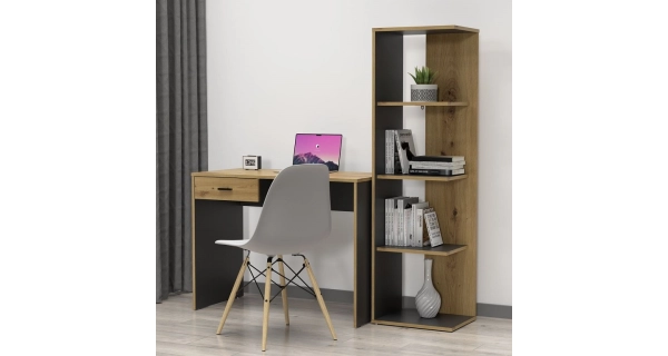 Regál DANETA, šedá/dekor dřeva DOPRODEJ