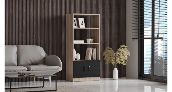 Regál DENNET, dub/černá