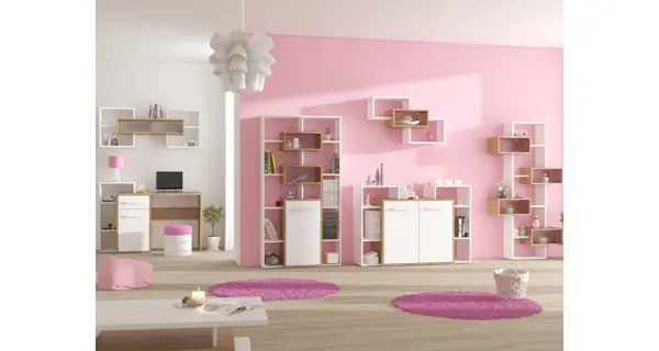 Regál DORINDA 1D, dub burgundský/bílá, 5 let záruka