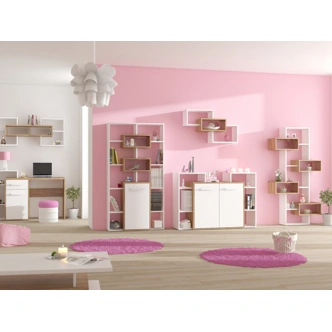 Regál DORINDA, dub burgundský/bílá