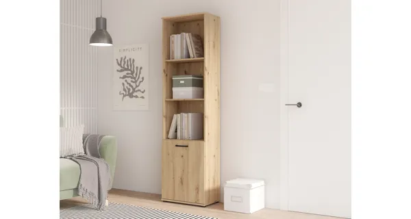 Regál DUNANUEJ se dvěma policemi a dvířky, dub artisan