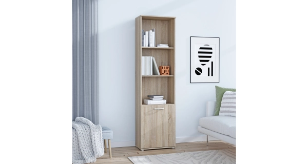 Regál DUNANUEJ se dvěma policemi a dvířky, dub sonoma, 5 let záruka