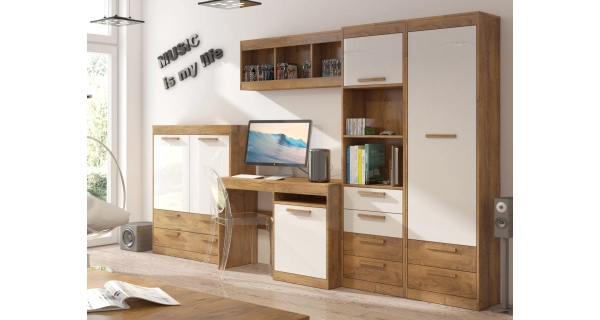 Regál GATTON 1D4S, dub burgundský/bílý lesk, 5 let záruka