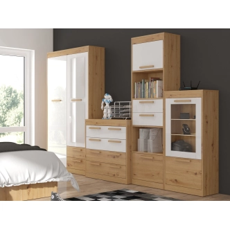 Regál GATTON 2D2S, dub artisan/bílý lesk, 5 let záruka