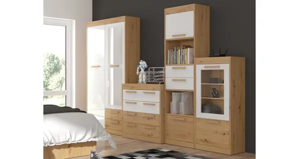 Regál GATTON 2D2S, dub artisan/bílý lesk