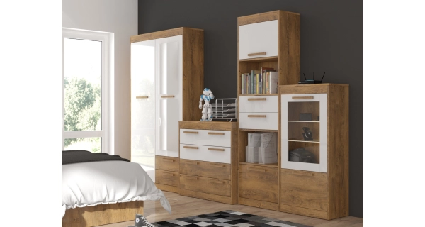 Regál GATTON 2D2S, dub burgundský/bílý lesk, 5 let záruka